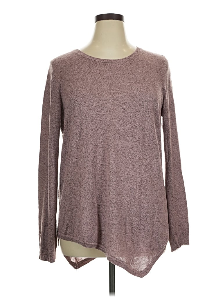 Pre-owned Peck & Peck Long Sleeve Top Brown Crew Neck Tops