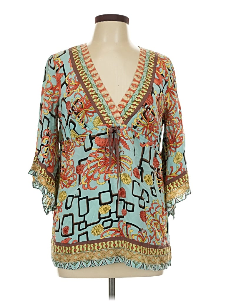 Pre-owned Hale Bob 3/4 Sleeve Blouse In Teal