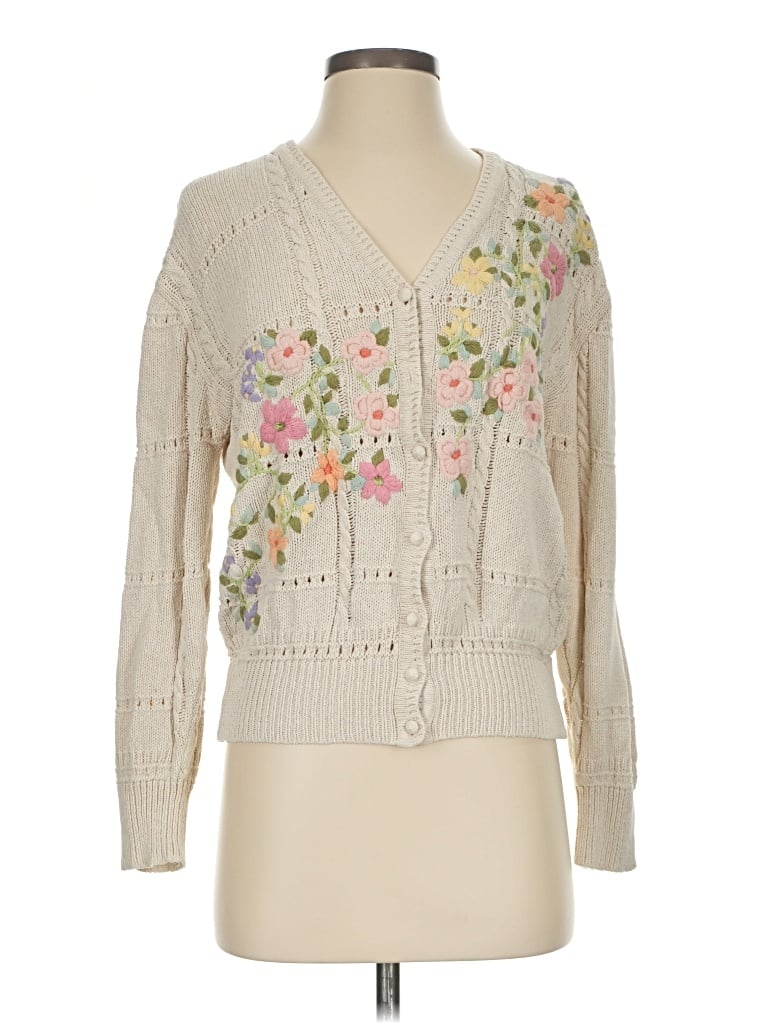 Pre-owned Evan Picone Silk Cardigan Sweater In Ivory