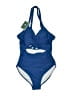 EOMENIE Solid Blue One Piece Swimsuit Size M - photo 1