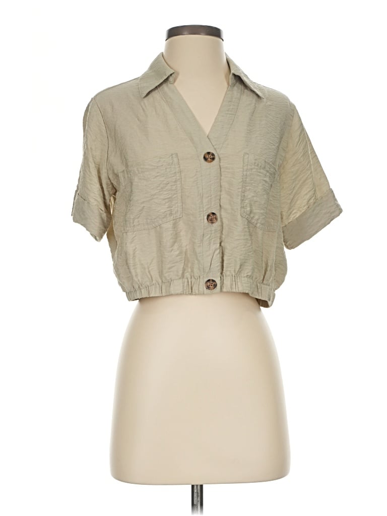 Pre-owned Rachel Zoe Tjx Short Sleeve Button Down Shirt In Tan