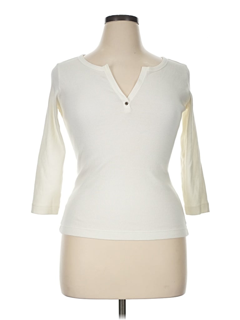 Pre-owned Chico's 3/4 Sleeve T-shirt In Ivory