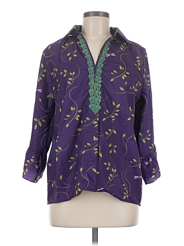 Pre-owned Unbranded 3/4 Sleeve Blouse In Purple