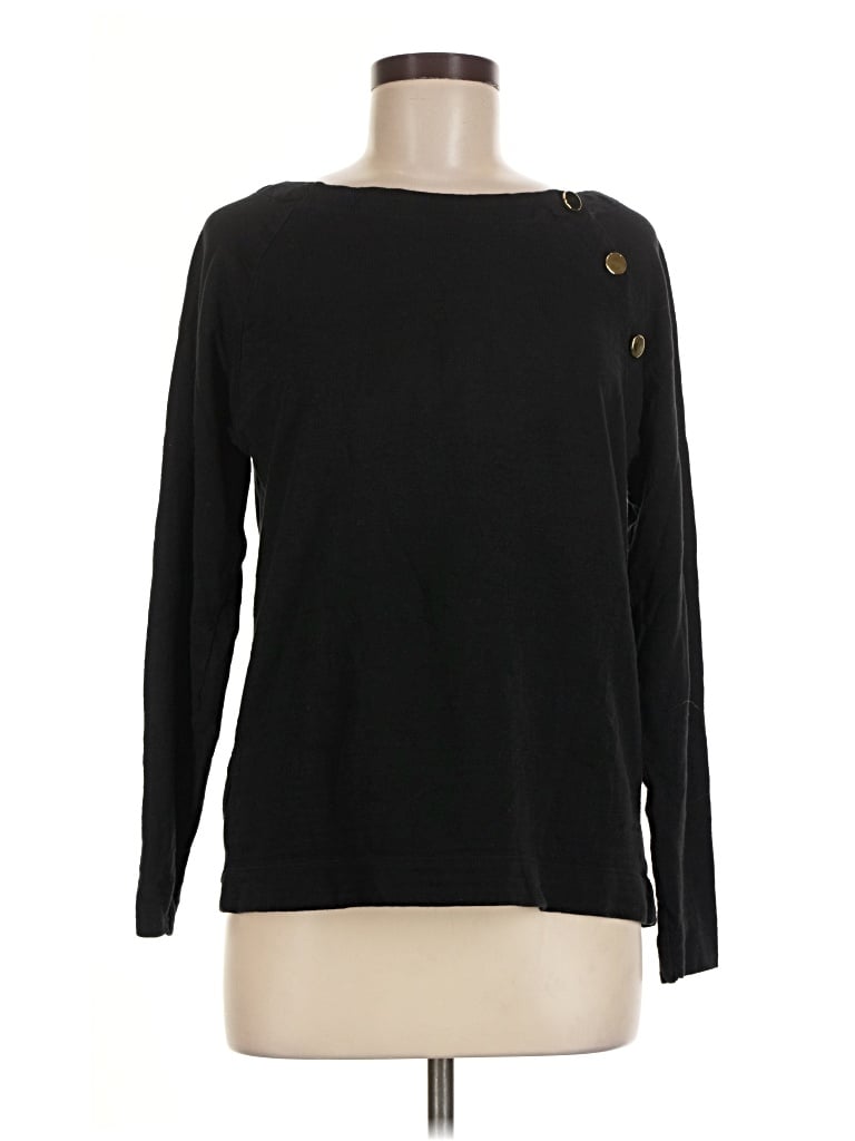 Pre-owned Ann Taylor Loft Long Sleeve Top Black Boatneck Tops