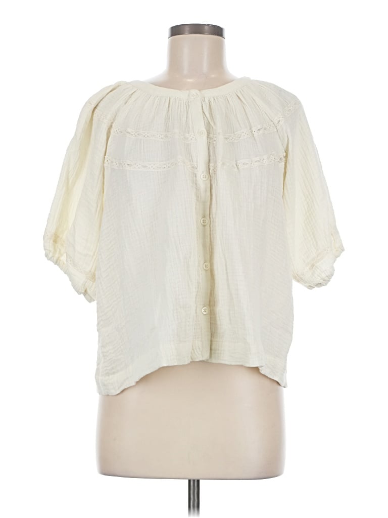 Pre-owned Marine Layer Short Sleeve Blouse In Ivory