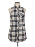 Forever 21 Plaid Ivory Sleeveless Button-Down Shirt Size M - photo 1