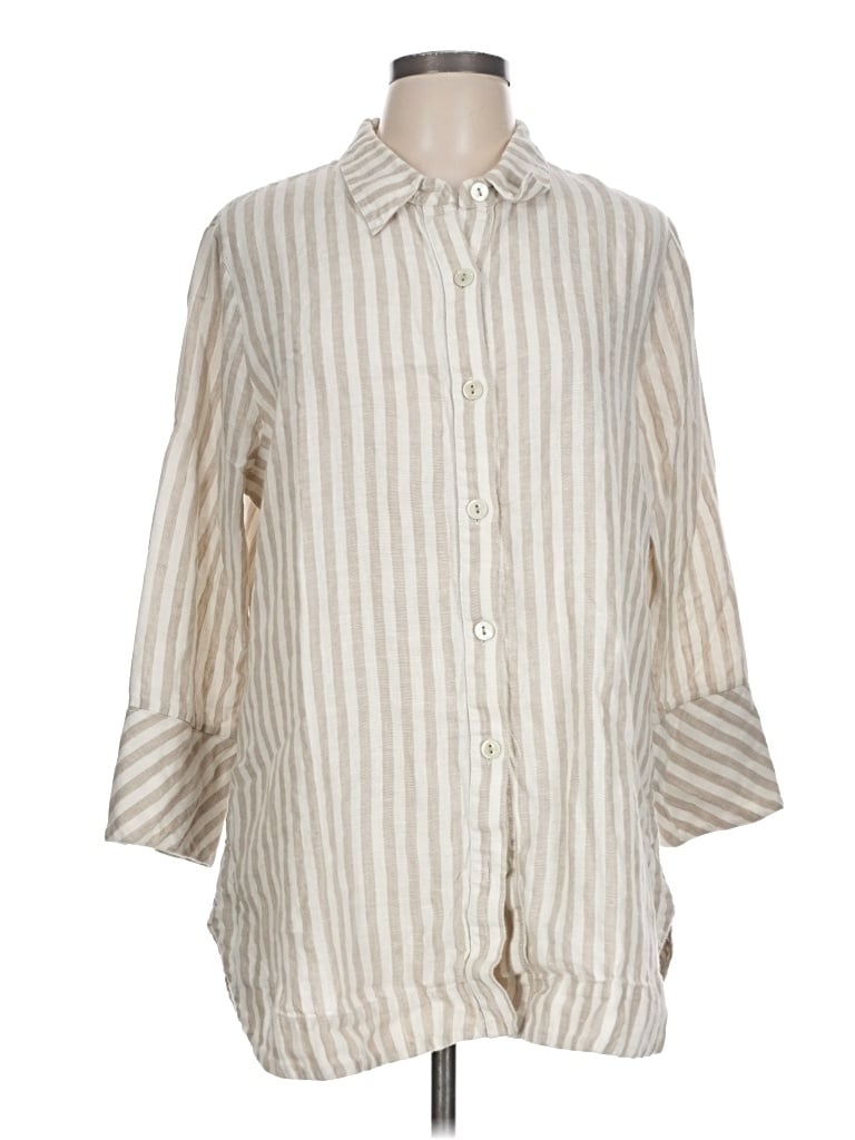 Pre-owned Boho Chic 3/4 Sleeve Button Down Shirt In Ivory