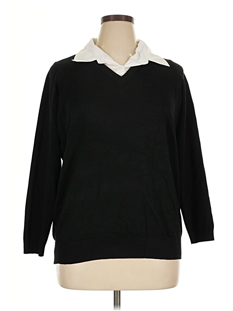 Pre-owned Carolyn Taylor Long Sleeve Top Black Collared Neckline Tops