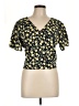 Lush Floral Blue Yellow Short Sleeve Top Size L - photo 1