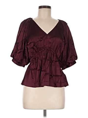 Madewell Shirred Puff-Sleeve Top in Satin (view 1)