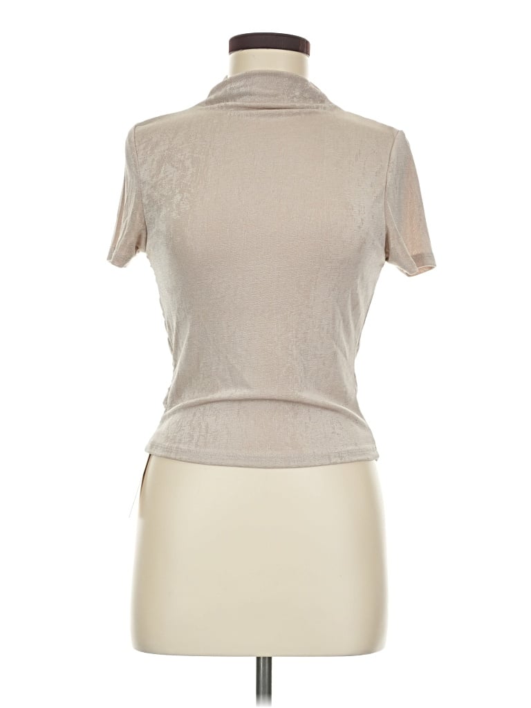 Pre-owned Commense Short Sleeve Top Tan Mock Neckline Tops