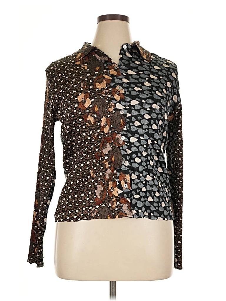 Pre-owned Alberto Makali Long Sleeve Blouse In Brown