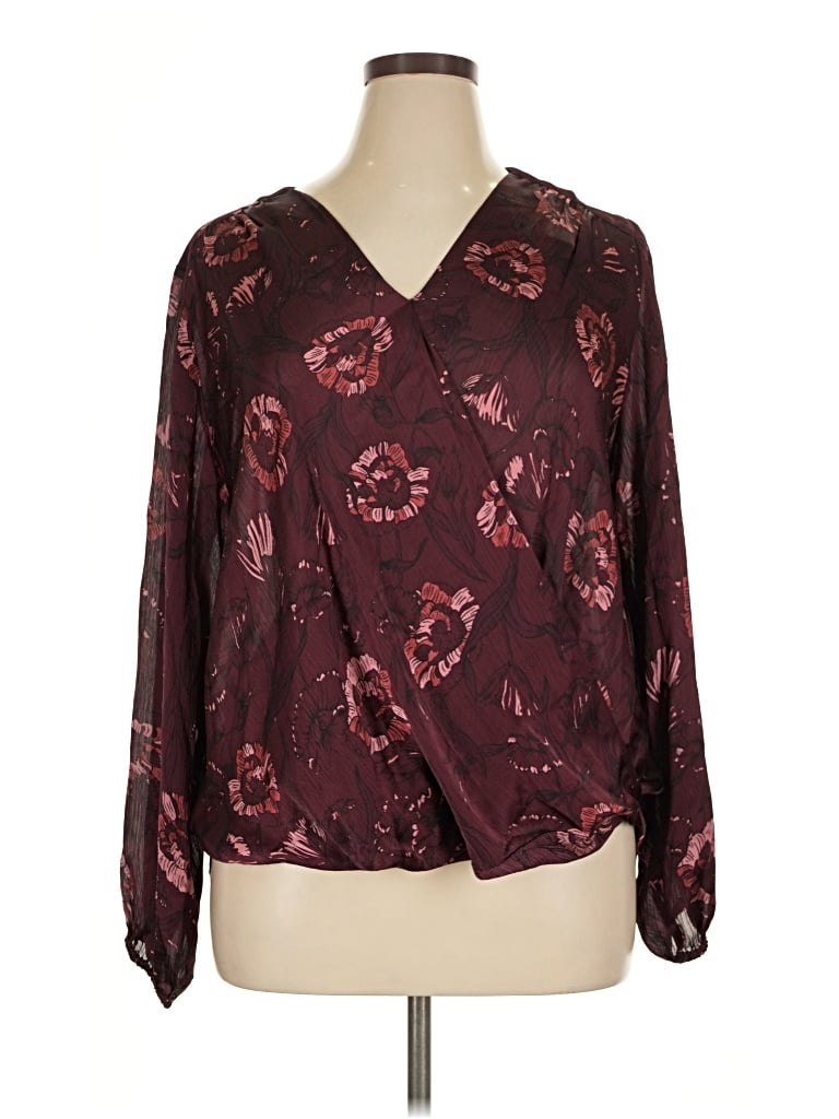 T Tahari Long Sleeve Blouse In Burgundy