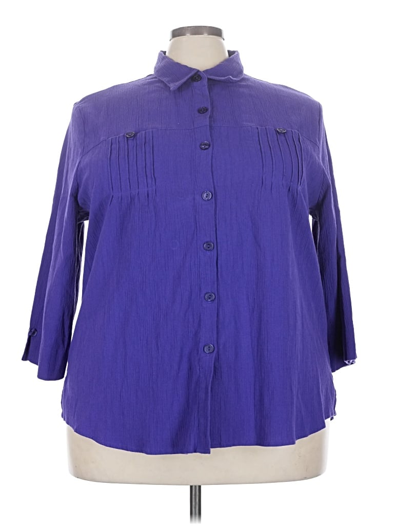 Pre-owned Draper's & Damon's 3/4 Sleeve Button Down Shirt In Purple