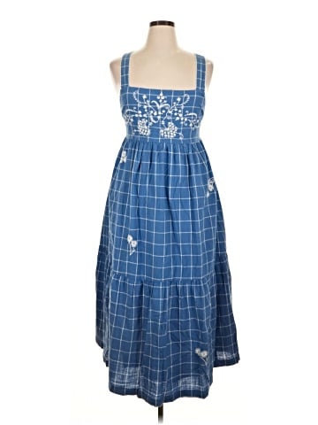 Madewell Embroidered Cicely Tiered Midi Dress in Plaid (view 1)