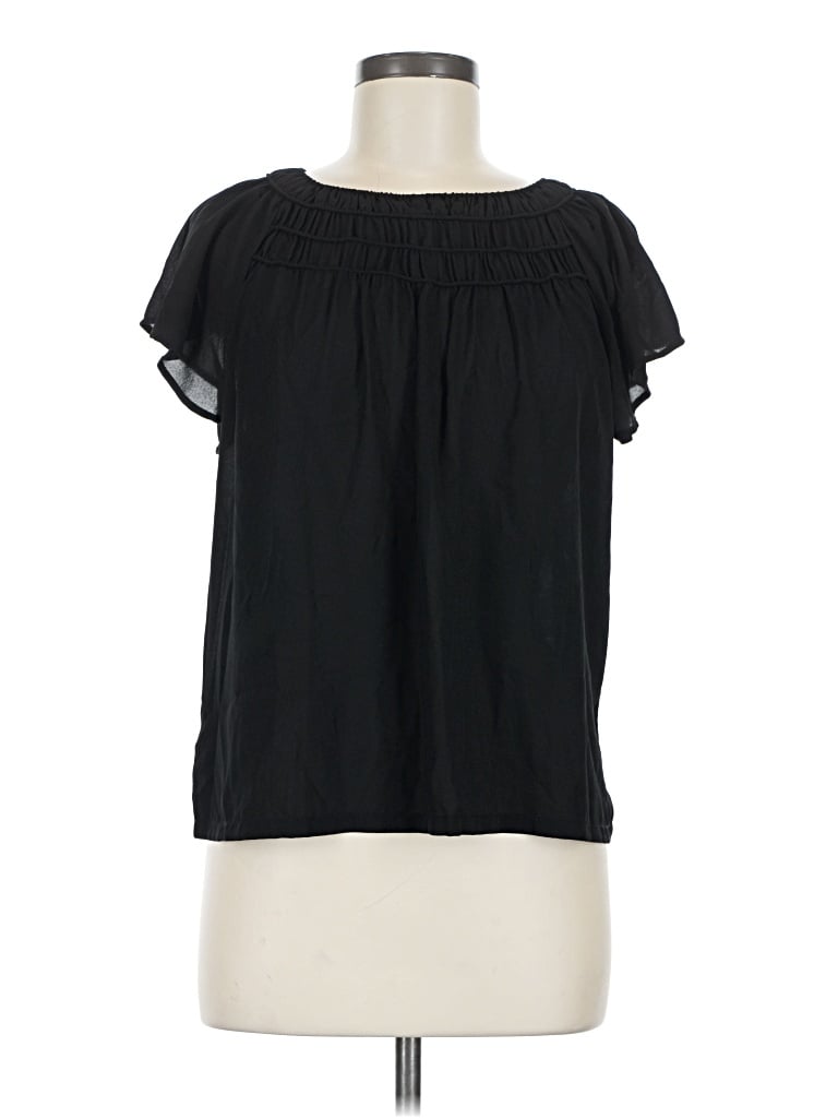 Pre-owned Ann Taylor Loft Short Sleeve Blouse In Black