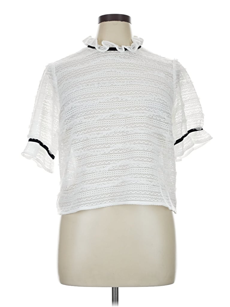 Pre-owned Bcbgmaxazria Short Sleeve Top White Mock Neckline Tops