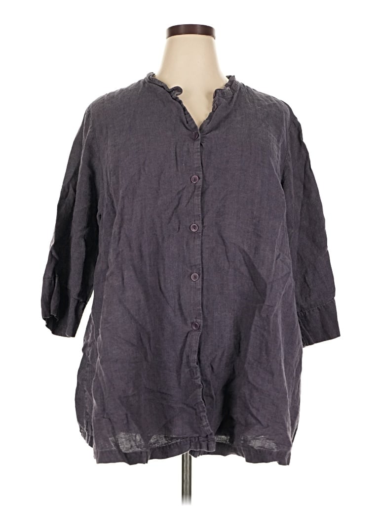 Pre-owned Flax 3/4 Sleeve Button Down Shirt In Gray