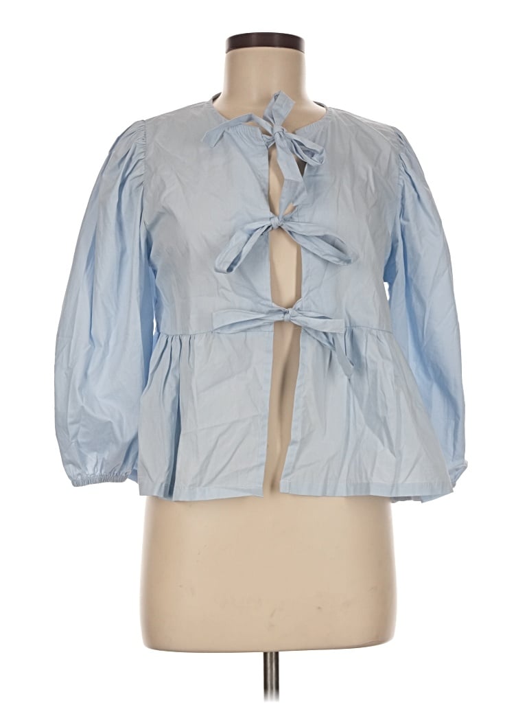 Pre-owned Unbranded 3/4 Sleeve Blouse In Blue