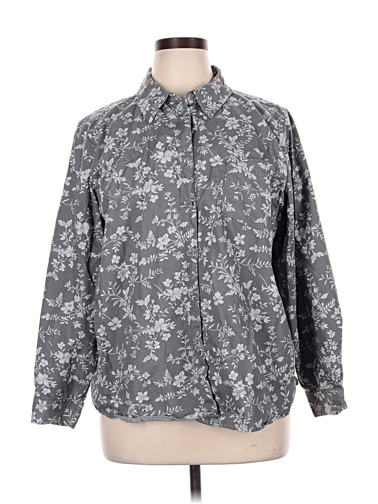 Pre-owned Joan Rivers Long Sleeve Button Down Shirt In Gray