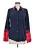Equipment 100% Silk Color Block Blue Long Sleeve Silk Top Size M - photo 1