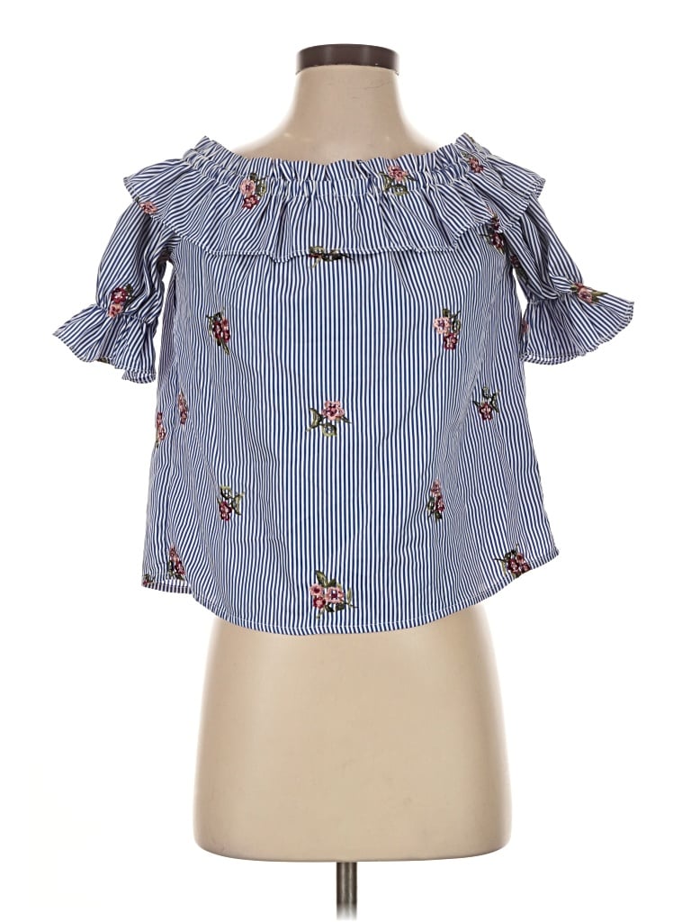 Pre-owned Active Usa Short Sleeve Blouse In Blue