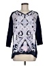 Chico's 100% Linen Color Block Jacquard Paisley Blue 3/4 Sleeve Blouse Size Med (1) - photo 1