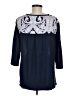 Chico's 100% Linen Color Block Jacquard Paisley Blue 3/4 Sleeve Blouse Size Med (1) - photo 2