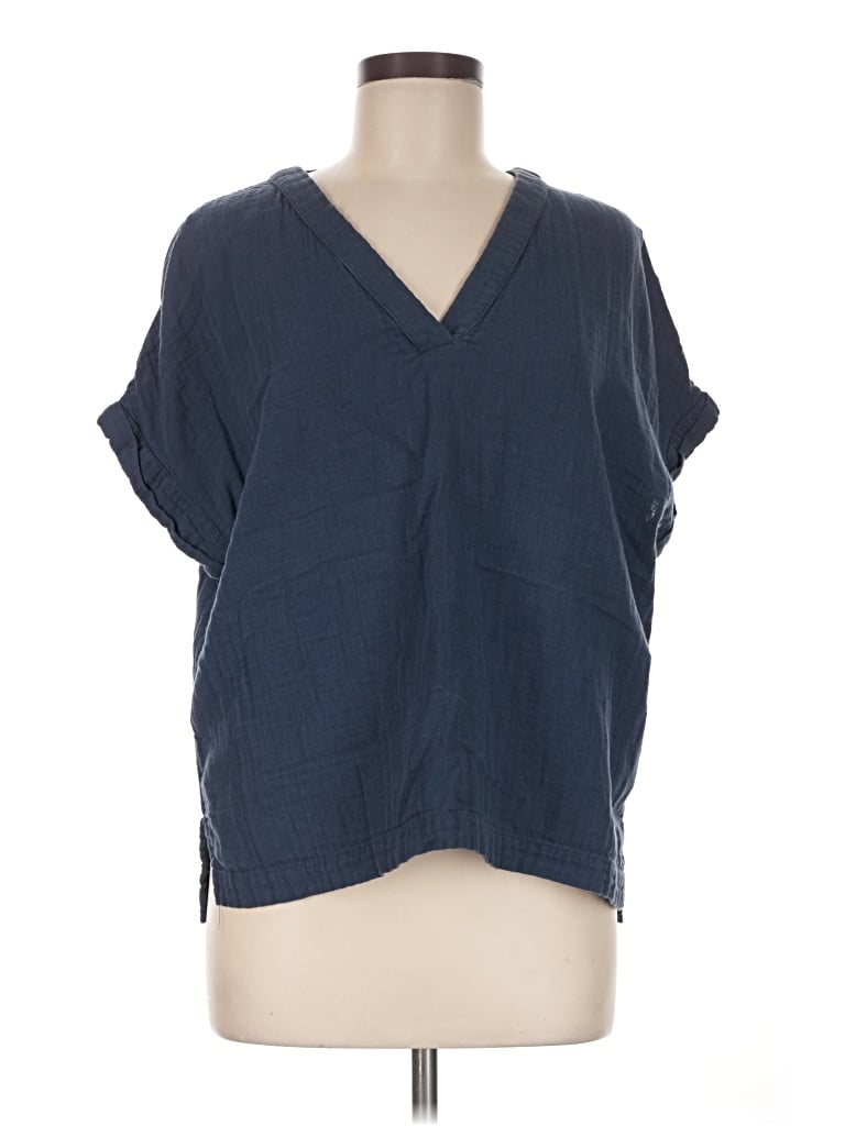 Pre-owned Pact Short Sleeve Blouse In Blue