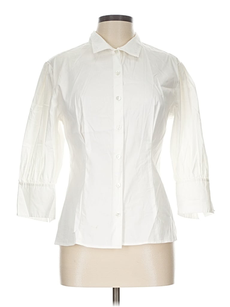 Pre-owned Anne Klein 3/4 Sleeve Button Down Shirt In Ivory