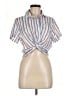 Sans Souci 100% Polyester Stripes Silver Short Sleeve Blouse Size M - photo 1