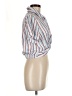 Sans Souci 100% Polyester Stripes Silver Short Sleeve Blouse Size M - photo 4