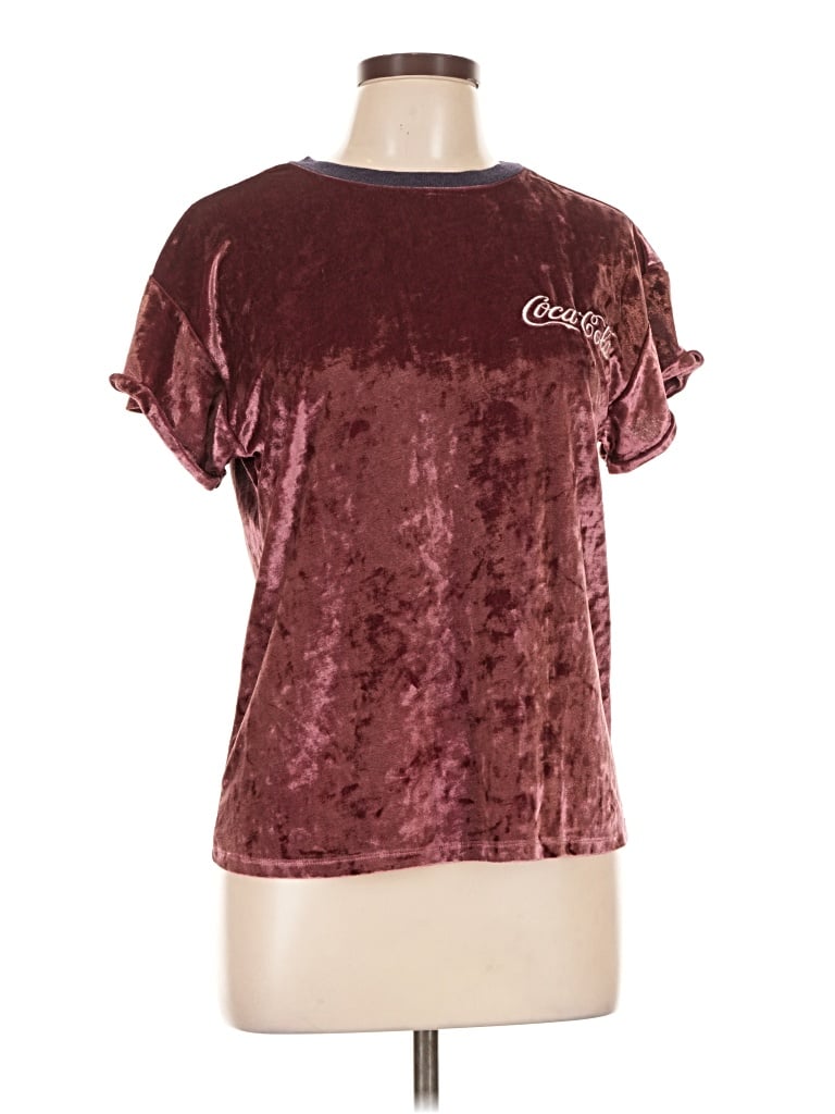 Pre-owned Coca-cola Short Sleeve Top Burgundy Crew Neck Tops