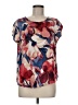 DKNY 100% Polyester Floral Red Short Sleeve Blouse Size M - photo 1
