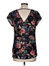 DR2 Floral Black Short Sleeve Blouse Size M - photo 2