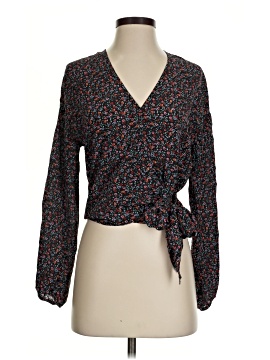 Madewell Silk Long-Sleeve Sash-Tie Wrap Top in Fieldwalk Floral