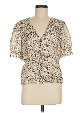 Madewell Silk V-Neck Peplum Popover Top in Fieldwalk Floral (view 1)