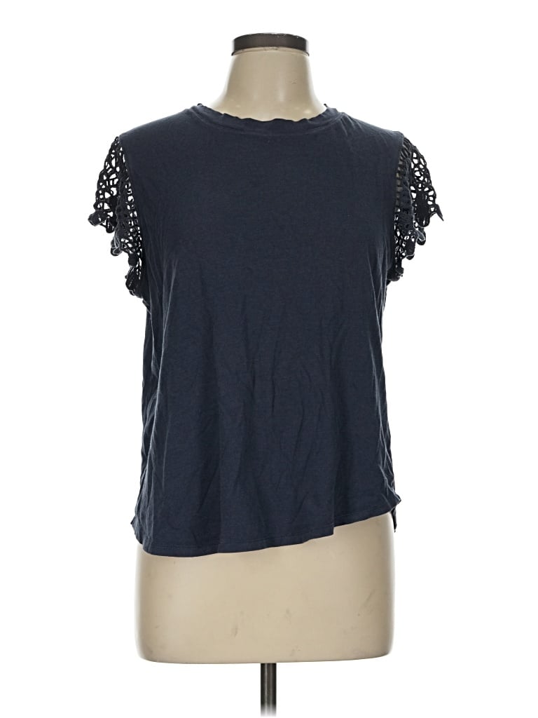 Pre-owned C&c California Short Sleeve Top Blue Keyhole Neckline Tops