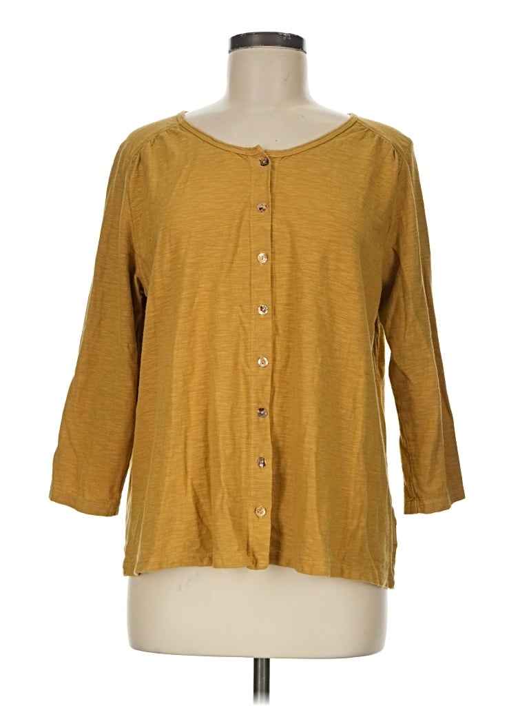 Pre-owned Cut Loose 3/4 Sleeve Top Yellow Square Neckline Tops
