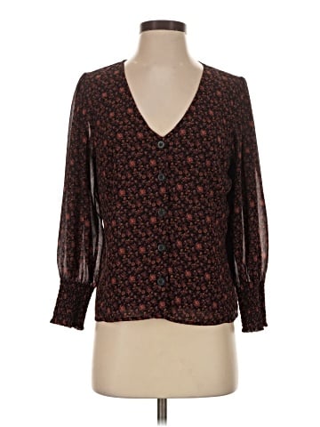 Madewell (Re)sourced Georgette Smocked-Cuff Button-Front Top in Orchard Floral (view 1)
