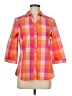 Foxcroft Checkered-gingham Orange 3/4 Sleeve Button-Down Shirt Size 6 - photo 1