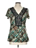 Brittany Black Teal Short Sleeve Blouse Size L - photo 1