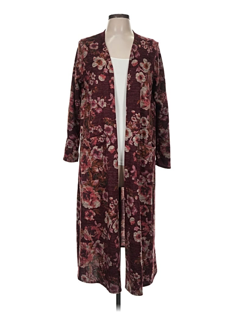 Pre-owned Lularoe Kimono In Burgundy