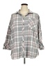 Roaman's 100% Cotton Plaid Gray 3/4 Sleeve Button-Down Shirt Size 24w - photo 1