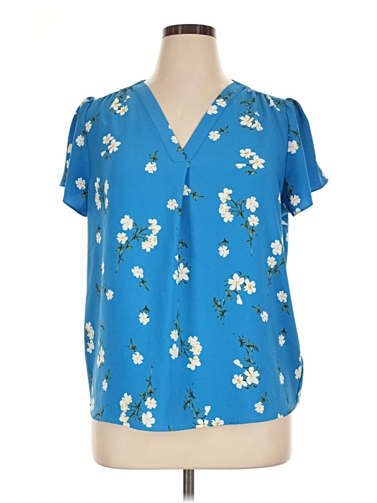 Pre-owned Hilary Radley Short Sleeve Blouse In Blue