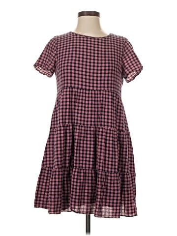 Madewell Short-Sleeve Tiered Mini Dress in Gingham Check (view 1)
