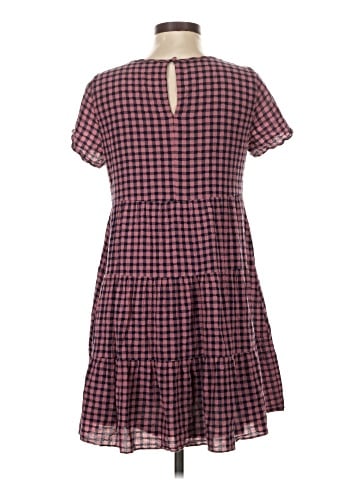 Madewell Short-Sleeve Tiered Mini Dress in Gingham Check (view 2)