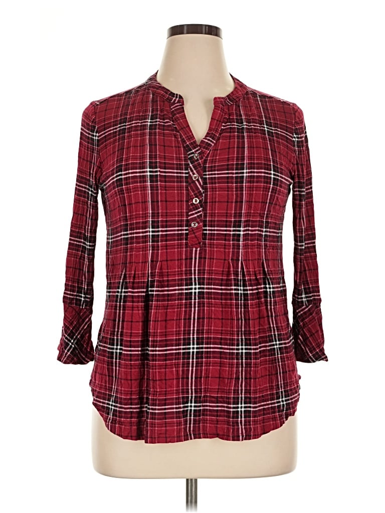 Pre-owned Westport 3/4 Sleeve Blouse In Burgundy