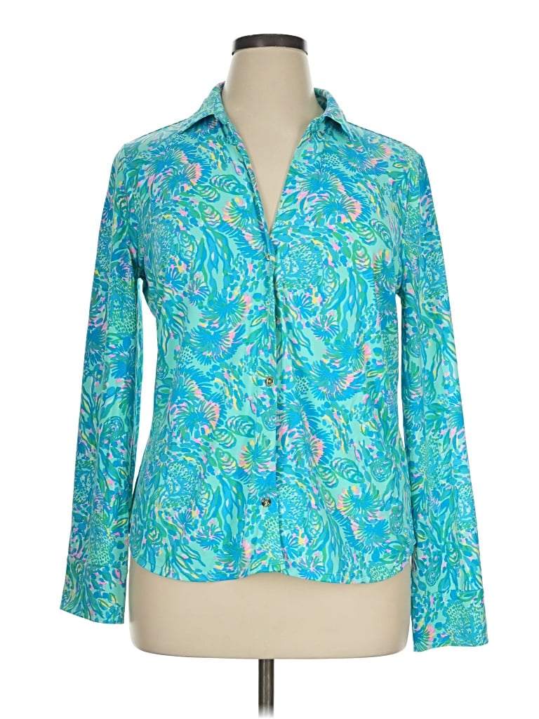 Pre-owned Lilly Pulitzer Long Sleeve Blouse In Teal