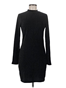 black long sleeve dress h&m Draped for Women Shiny stretch viscose yarn dress Fitted line Crew WEEKDAY Gathered Mini Long Sleeve
